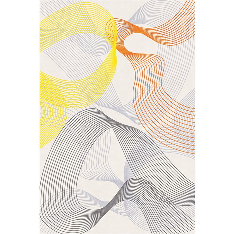 Modernist Swirl Stripe Pattern Rug Grey and Yellow Polyester Rug Non-Slip Backing Washable Pet Friendly Carpet for Home