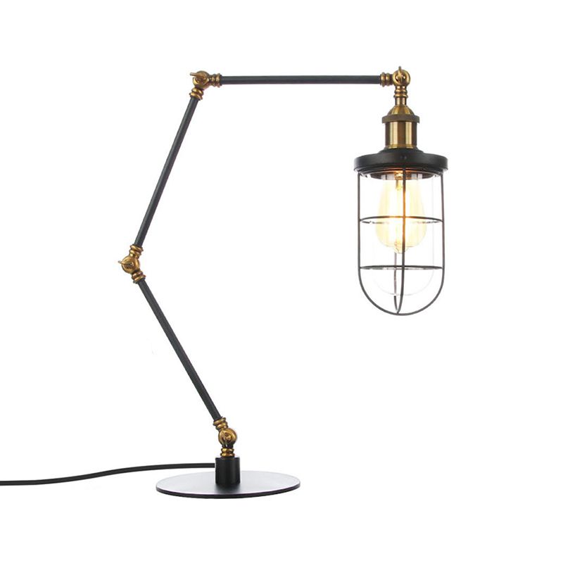 Wire Guard Metal Table Lighting Nautical Style 1 Light Adjustable Black/Brass Table Lamp for Restaurant
