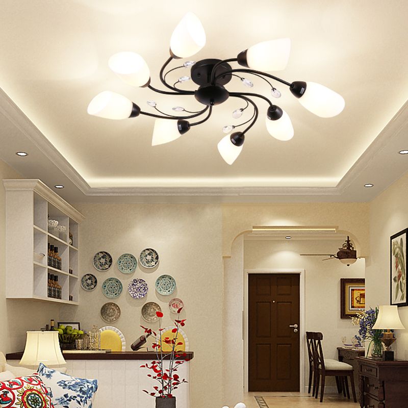 Black Flush Mounted Lamp Simple Style Glass Cone Ceiling Light Fixture