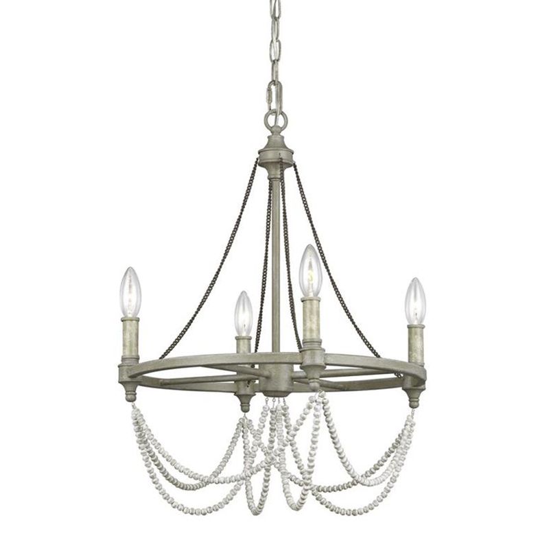 Metallic Candle Chandelier Light Retro Dining Room Pendant Light with Hanging Crystal Bead in Grey
