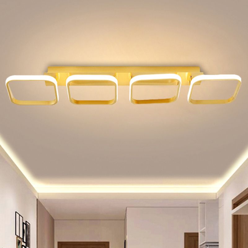 21.5"/31"/41" L Square Semi Flush Lamp Contemporary Acrylic Black/Gold LED Ceiling Mount Fixture in Warm/White Light