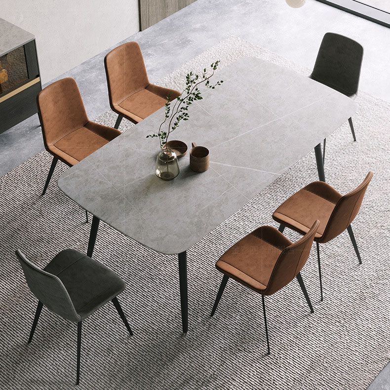 Black Metal Frame Industrial Rectangle Dining Table Sintered Stone Table for Dining Room