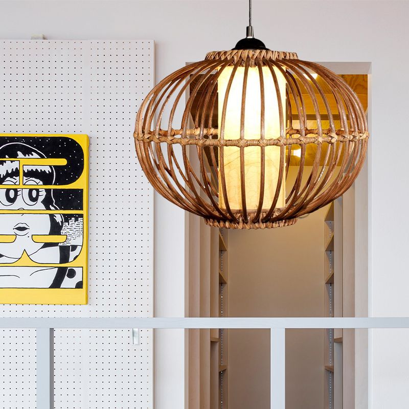Bamboo Global/Pear Suspension Pendant Contemporary 1 Head Brown Hanging Ceiling Light