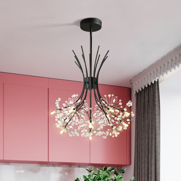 Lampada il lampadario in perline di cristallo trasparente con design bouquet moderno 13/19 luci nere/cromo lampada sospesa