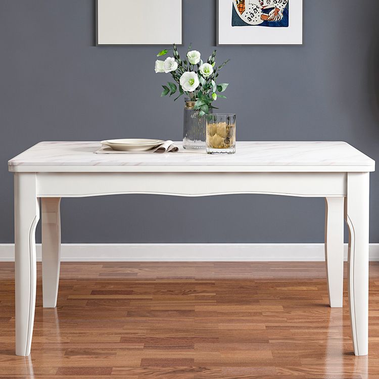 Victorian Style Marble Dining Set with White Fixed Table and 4 Legs Base