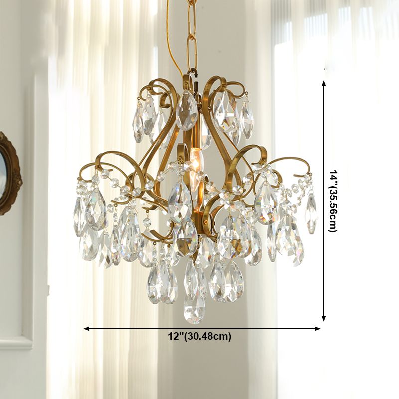Brass Scrolls Chandelier Pendant Countryside Crystal Dining Room Hanging Light