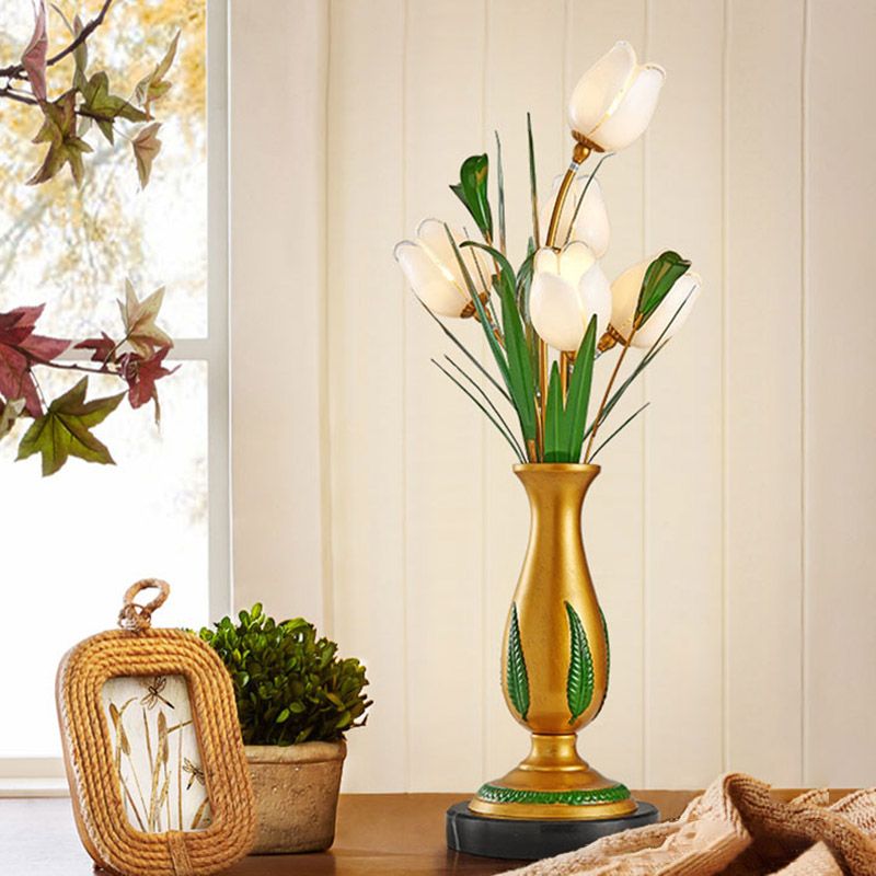 Lámpara de mesita de noche floral de jardín estadounidense 5 bombillas LEDA NIGHT MATIS LUZ en oro para sala de estar