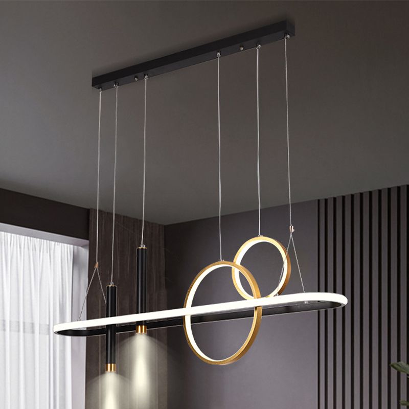 Modern Geometric Island Light Metal 39.5" Wide Island Pendant in Black for Dining Room
