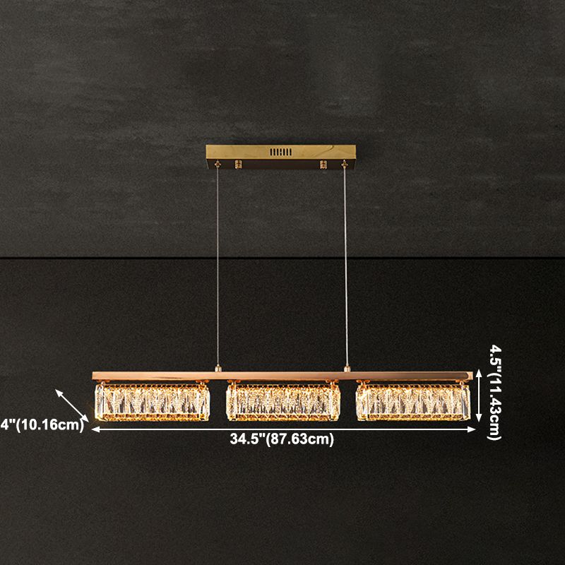 Dining Room Island Pendant Modern Gold Hanging Light with Rectangular Crystal Shade