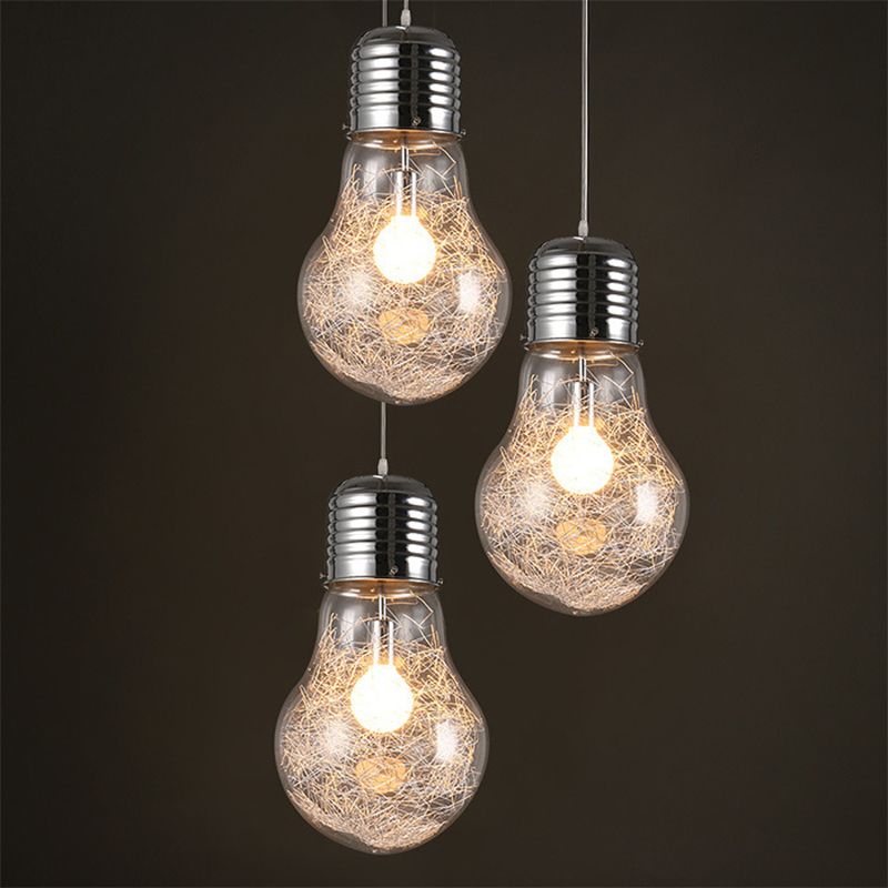 Clear Glass Bulb Shaped Pendant Lamp Simple 1 Light Suspension Light Fixture in Silver
