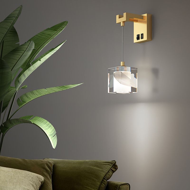 Modern Style Crystal Wall Light Cube Hanging Wall Sconce for Living Room