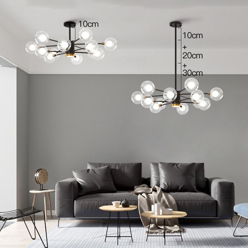 Nordic Style Simplicity Ceiling Pendant with Spotlight Design Transparent Glass Ball Chandelier for Living Room