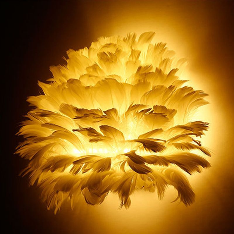 Nordic Simple Feather Sconce Light 1 light Romantic Wall Lamp for Bedroom