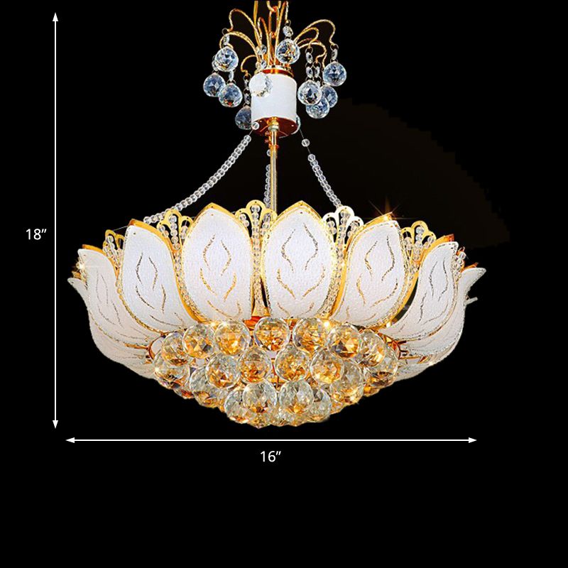 Luminaire suspendu au lotus Ball en cristal à facette contemporaine 3 / plusieurs lumières Gold Chandelier Light, 16 "/19.5" /23,5 "de large