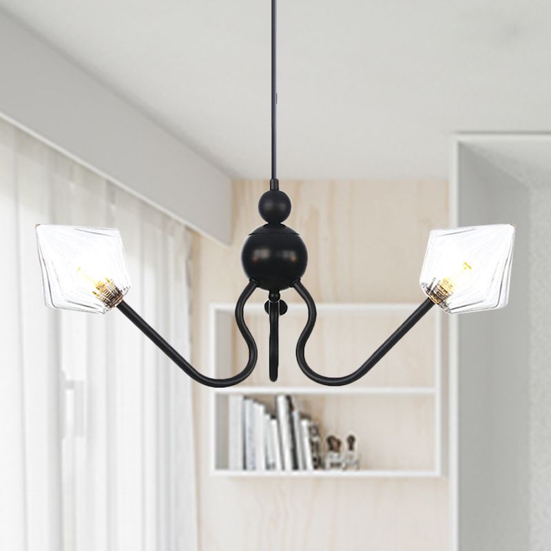 Ferme d'éclairage pendentif en forme de diamant Ambre / verre transparent 3 lumières Restaurant lampe de lustre en noir / chrome