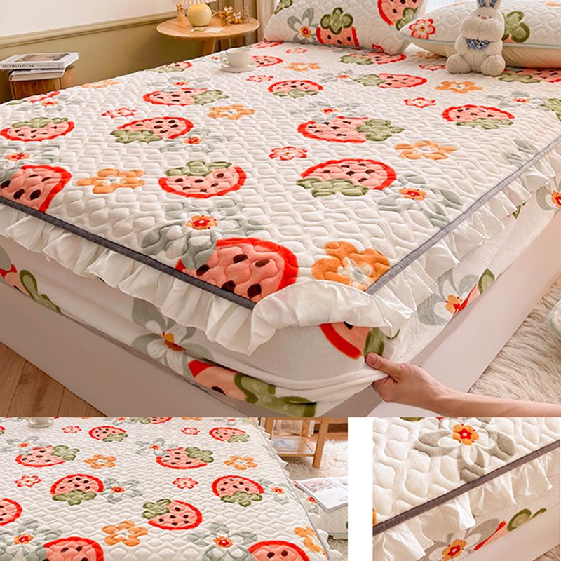 Popular Fitted Sheet Floral Printed Ruffle Detail Non-Pilling Flannel Fitted Sheet