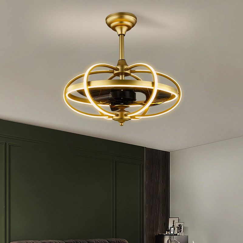 25.5 "brede naadloze rondingen hangende ventilatorlicht moderne metalen woonkamer led semi -spoeling mount met afstandsbediening