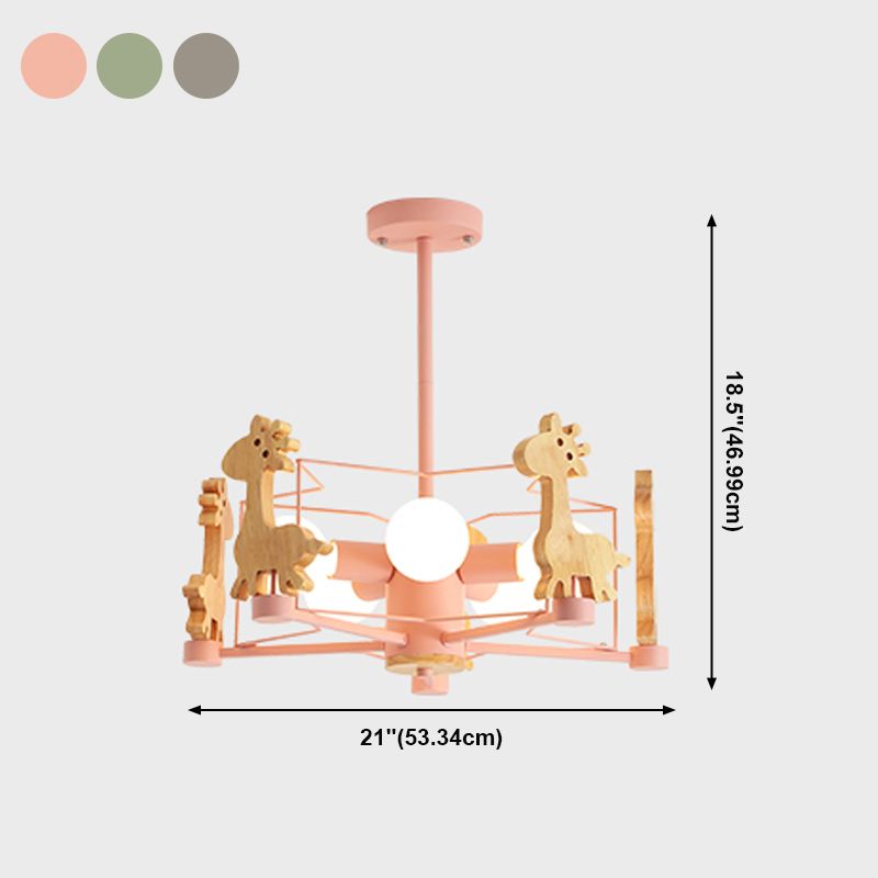 Minimalism Style 5 Lights Chandelier Giraffe Metal Pendant Light for Kids Bedroom