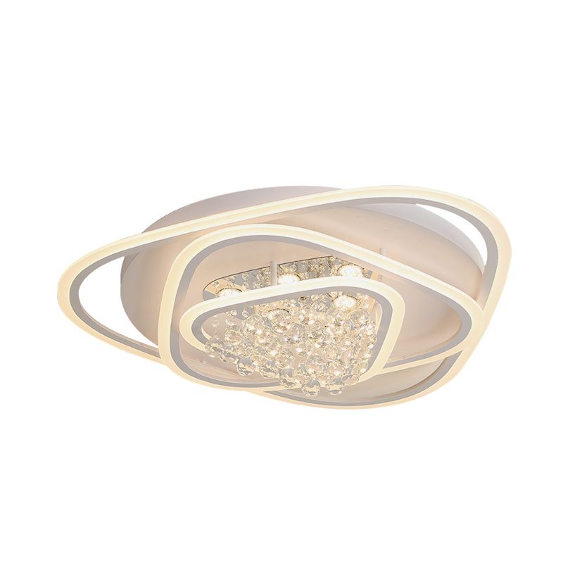 19.5"/23.5"/31.5" W LED Triangle Flush Mount Lamp Simple White Crystal Ceiling Mounted Fixture in Warm/White Light