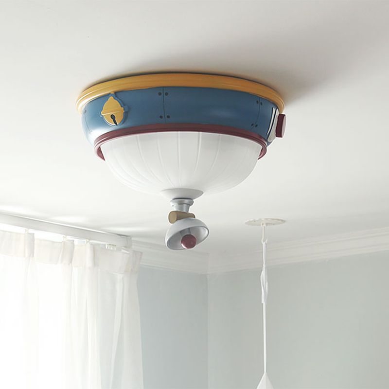 Blue Dome Ceiling Mounted Light Kids 3 Lights Resin Flushmount Lamp for Bedroom