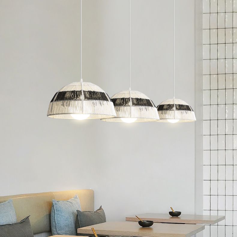 Single Light Dome Suspended Light Asian Style Rattan Decorative Lighting Fixture in Wood