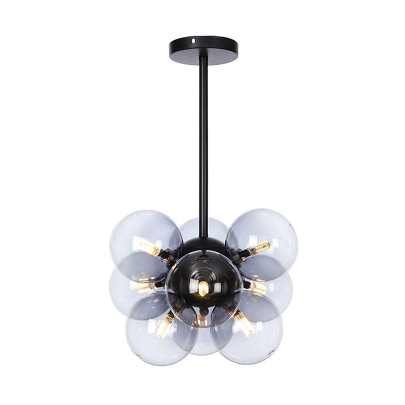 Lámpara de techo para sala de estar con 9 luces de vidrio gris/blanco/rojo iluminación semi empotrada de globo minimalista en negro/latón/cromo
