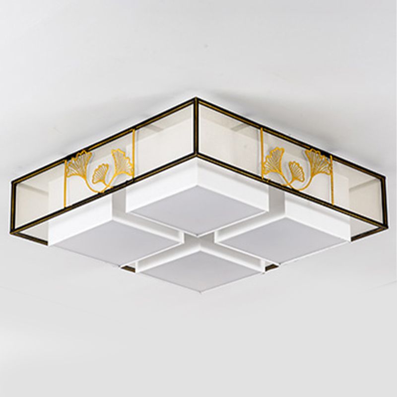 New Chinese Style Ceiling Lamp Geometry Shape Ceiling Light with Fabric Shade for Bedroom