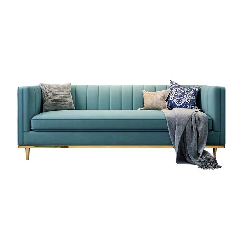 Modern 29.5" H Velvet Tuxedo Arm Sewn Pillow Back Sofa For Living Room