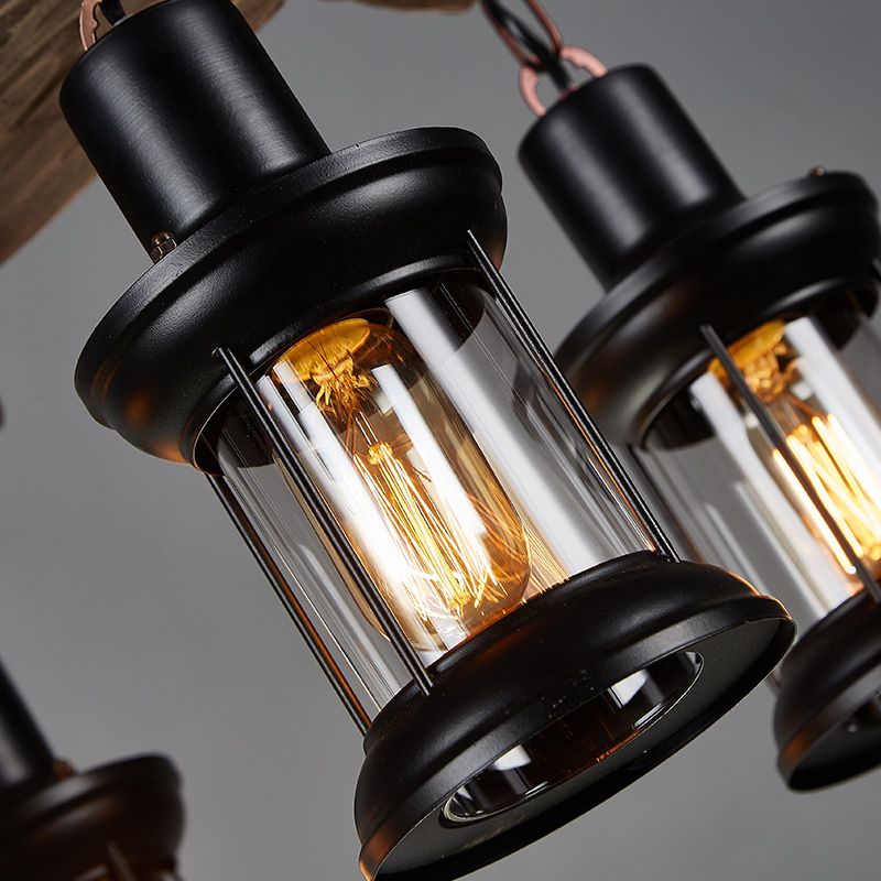 Licenciatura de luz marrón de madera Lámpara de luz 6 Bulbos Rústico Lámpara de isla colgante para restaurante