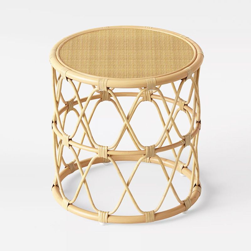 Contemporary 17.7"/19.6" Round Coffee Table Rattan Drum Cocktail Table
