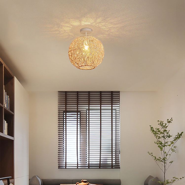 Spherical Ceiling Flush Mount Asia Rattan Semi Flush Mount Lighting