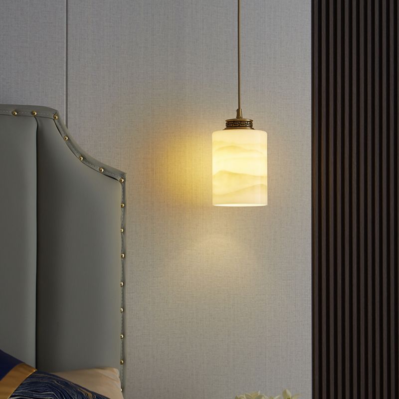 Marble Hanging Lamp, Nordic Cylinder Shade Pendant Lighting for Living Room