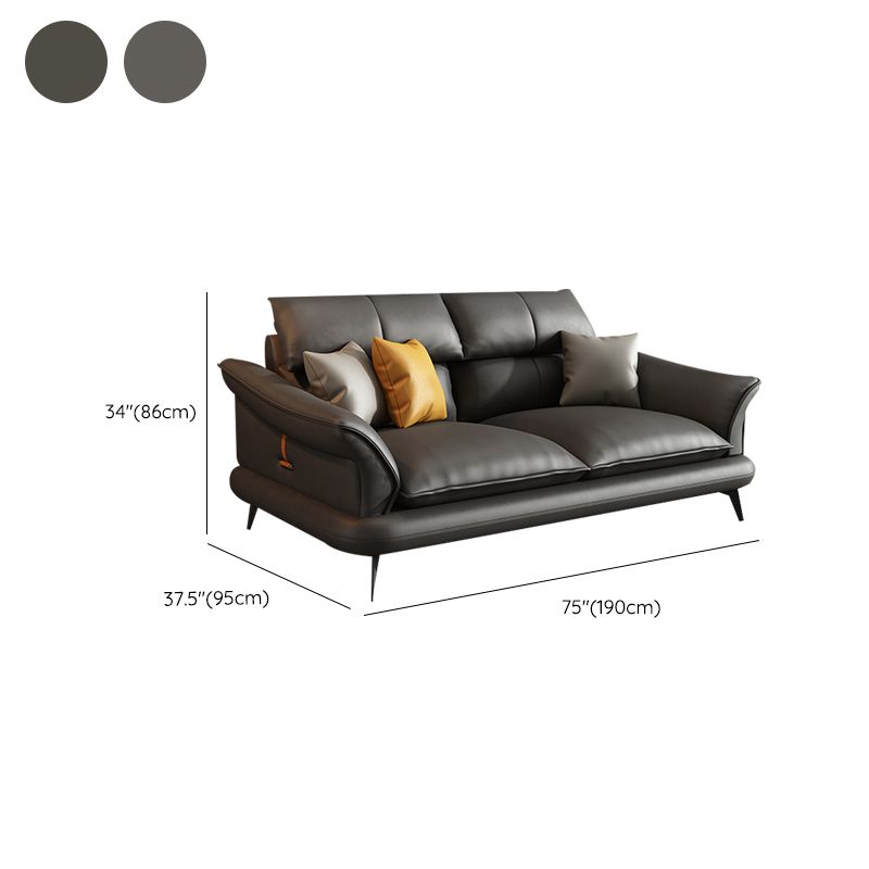 Modern Pillowed Back Cushions Black Sectional Flared Arm Chesterfield Sectional