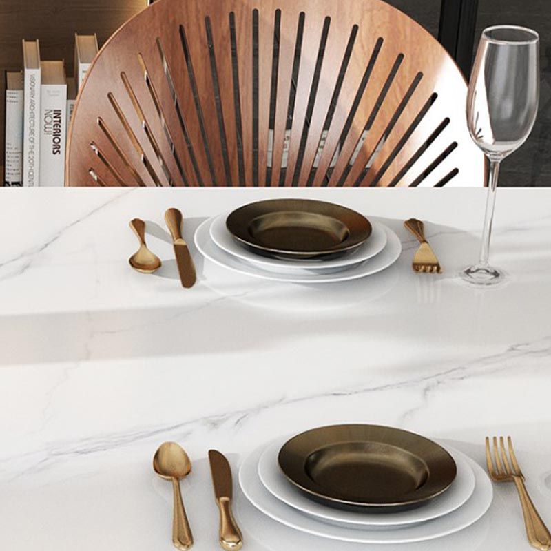Modern White Stone Top Dinette Table Black Base Dining Table for Living Room