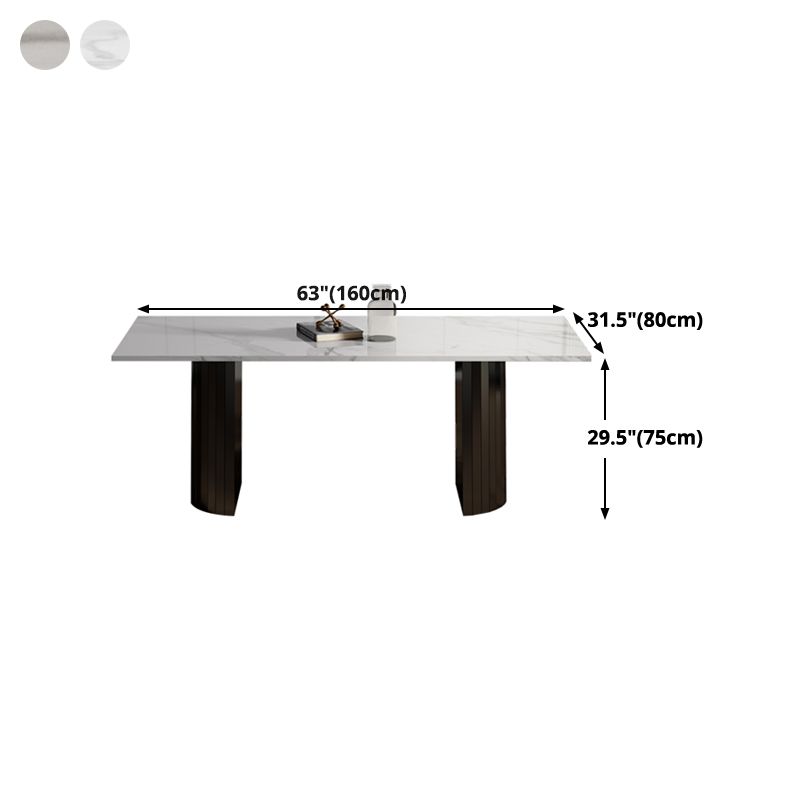 Metal Contemporary Double Pedestal Dining Table Sintered Stone Table for Dining Room