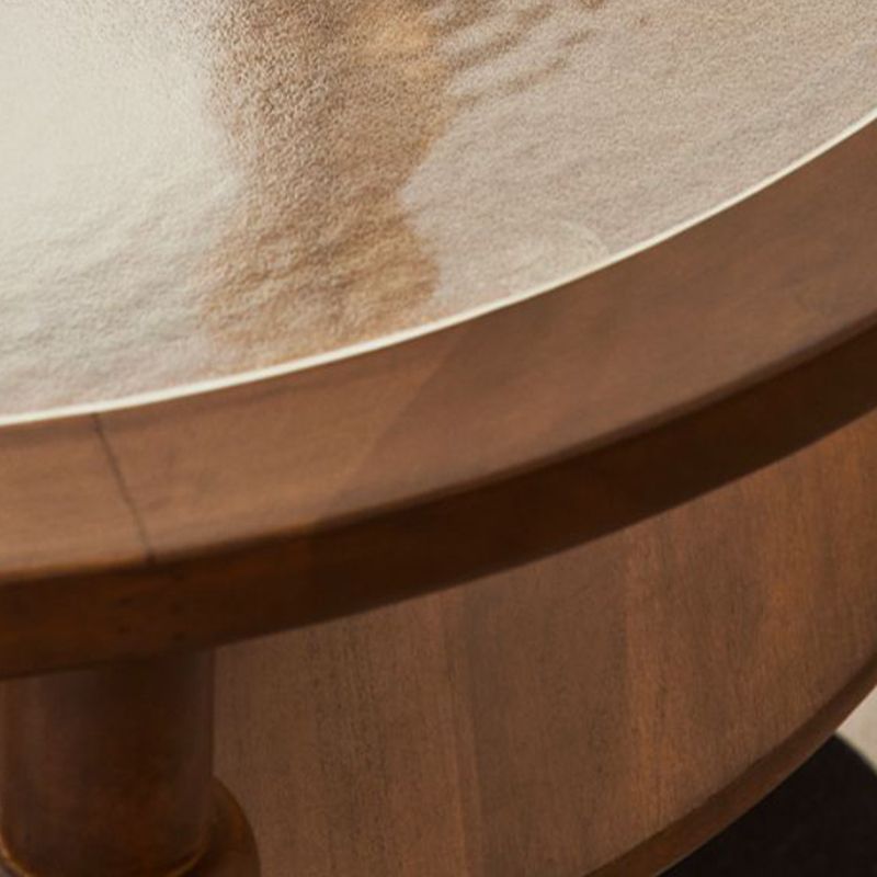 Modern Glass Top Coffee Table Solid Wood Brown Table with Storage