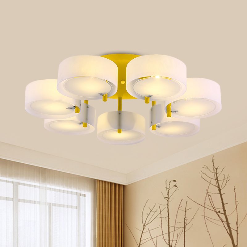 Plafonnier Semi-affleurant à tambour blanc, luminaire de plafond en verre de lait pour Loft Macaron pour salle d'étude