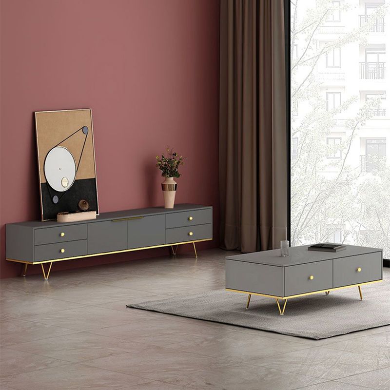 Glam 18 - Inch H TV Console , Grey / White Wood TV Stand with 4 - Drawers for Living Room