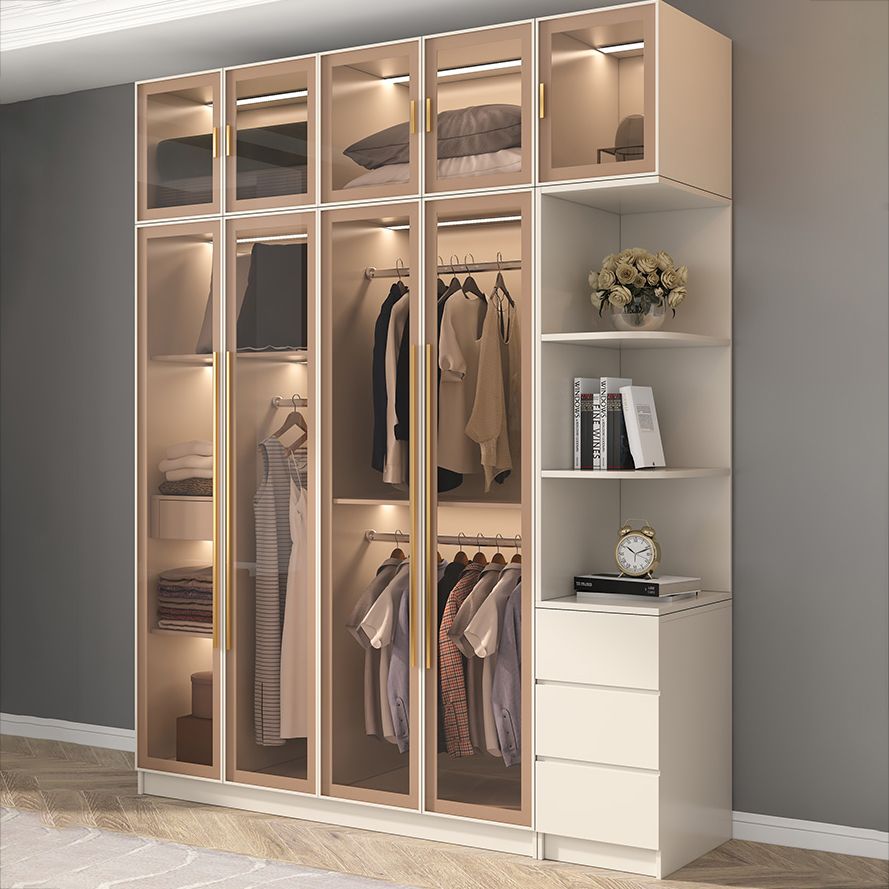 Modern Hinged Door Wardrobe for Home White Cabinet with Glass Door