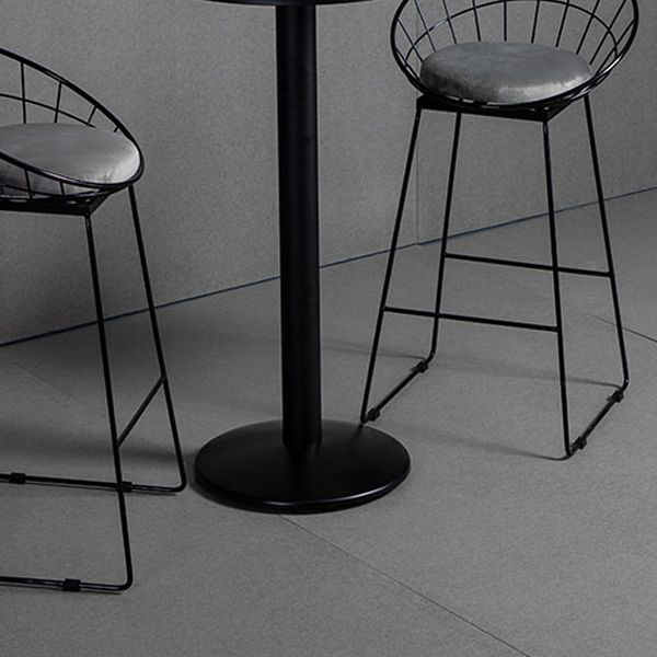 Industrial Round Bar Table Set 1/3 Pieces Stone Counter Table with Upholstered Stools