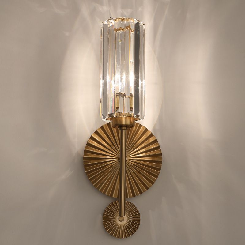 Cylinder Shape Crystal Wall Light Modern Style 1 Light Wall Light Sconces in Brass