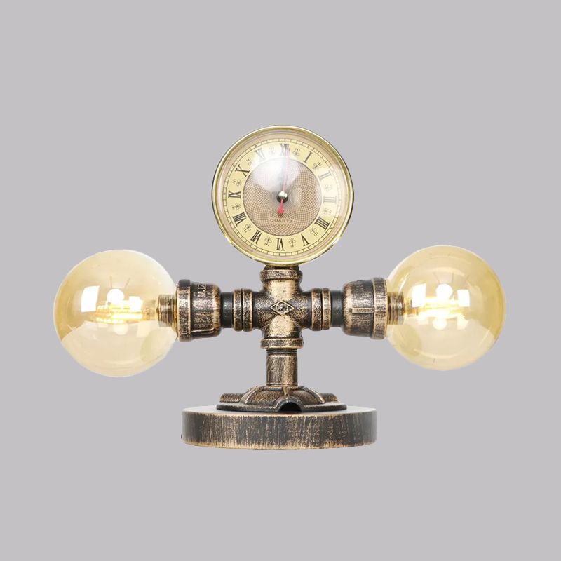 Tarea de sombra de plata de plata/bronce antiguo Lámpara industrial de la sala de estar de 2 luces Clear/Amber Glass.