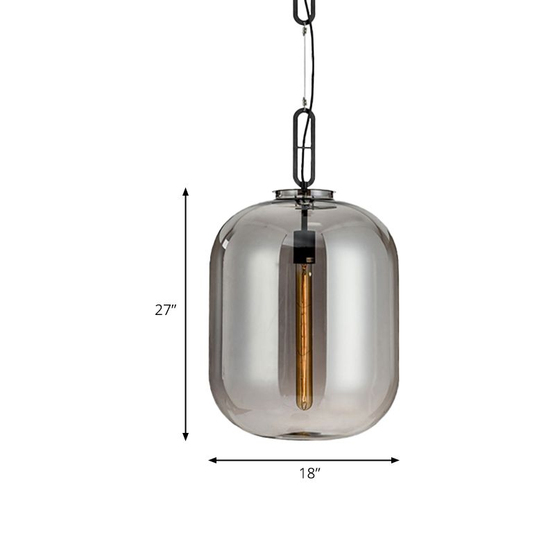 Modernist 1 hängende Leuchte mit Glasschattenbber/Rauch grauer ovaler Anhänger Beleuchtung für Schlafzimmer, 10 "/14" W.