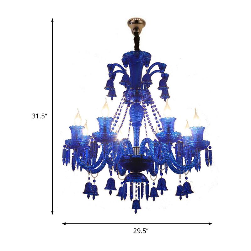 Blaue Candelabra Kronleuchter Licht Modernismus 8 Köpfe Kristall Anhänger Beleuchtung für Wohnzimmer