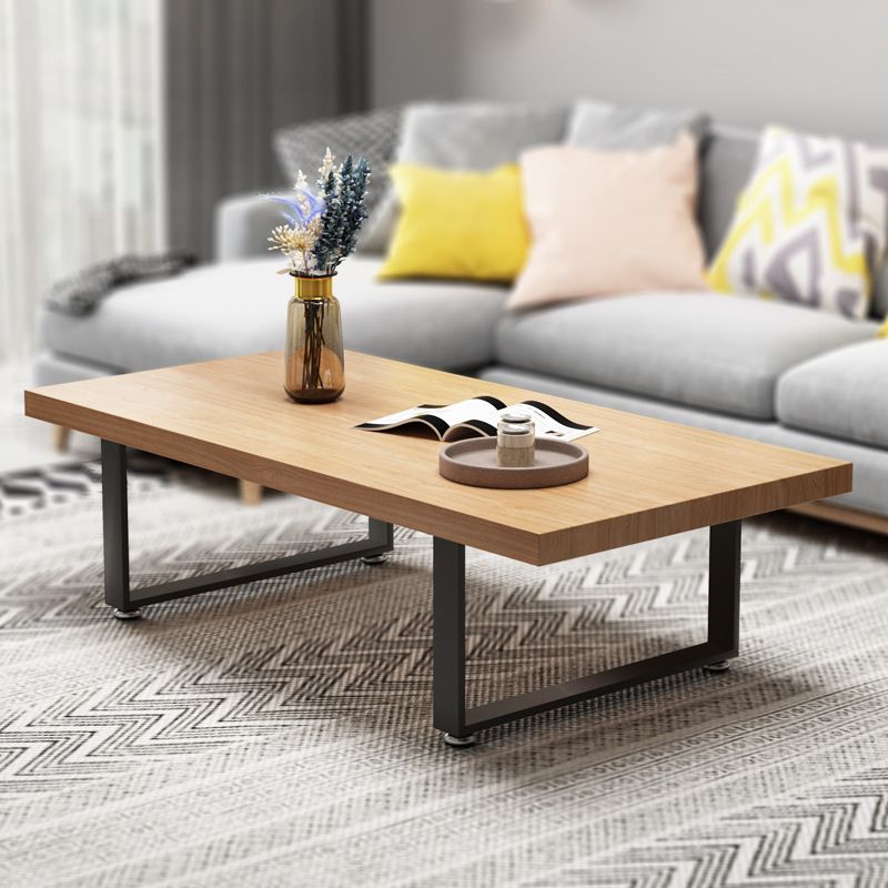 Scandinavian Rectangle Cocktail Table with Solid Wood Top and Iron Sled Base
