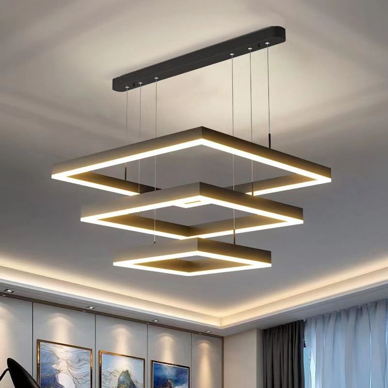 Layer LED Chandelier Lighting Simplicity Metal Black Pendant Light for Dining Room