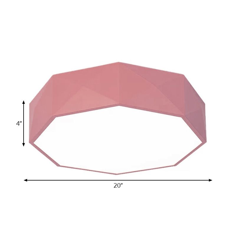 16"/20" Dia Pink/Yellow/Blue/Green Hexagon Ceiling Light Macaron Acrylic LED Flush Mount Light in Third Gear/Warm/White Light for Girls Bedroom