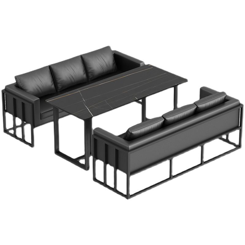 Industrial Sintered Stone Dinner Room Kitchen Table Black Table with Metal Base for Dinning Room