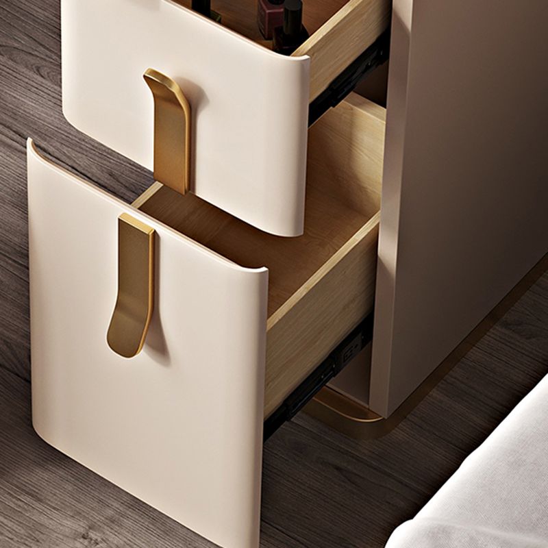 Solid Wood Glass Top Vanity Table Set with Stool & Mirror 25.59" W 3-Drawer Makeup Counter