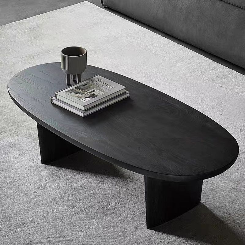 15"H Contemporary Coffee Table Solid Wood Black Single Cocktail Table